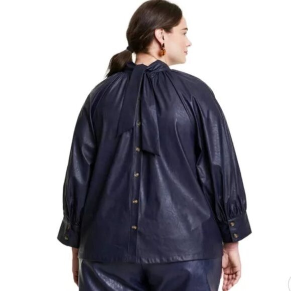 Rachel Comey x Target Navy Long Sleeve Faux Leather Tie Back Top - Picture 2 of 3